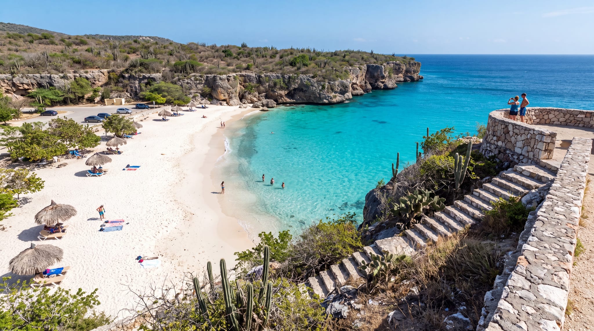 Grote Knip, Curacao, white sand below a limestone cliff